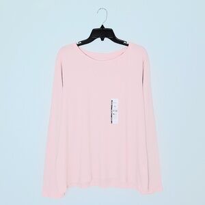 Time and Tru Make Me Blush Cotton Crewneck Tee with Long Sleeves